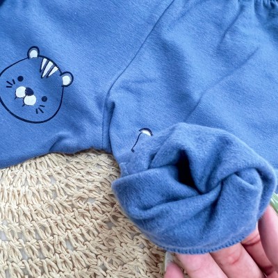  Conj. Casaco Safari e Calça Tigrinhos de Moletom - Azul Jeans